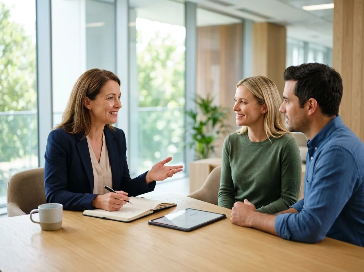 State Plus Insurance advisor discussing coverage options with clients in a modern office